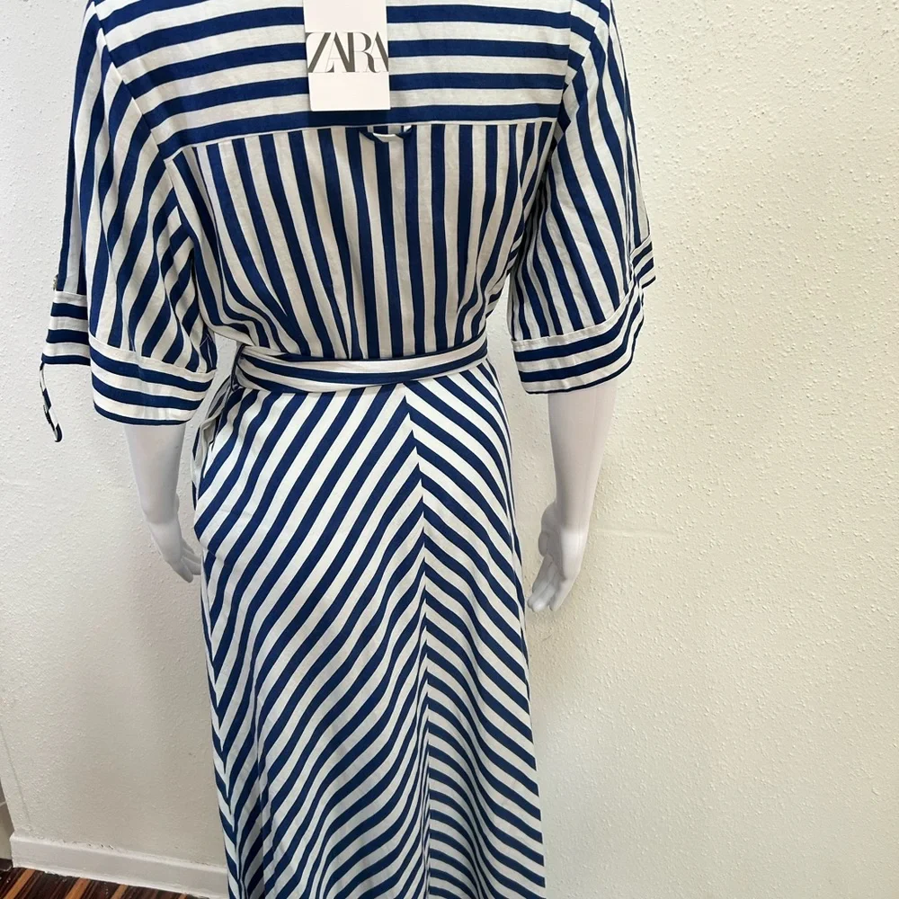 Zara Navy and White Striped Midi Dress - Picture 8 of 9